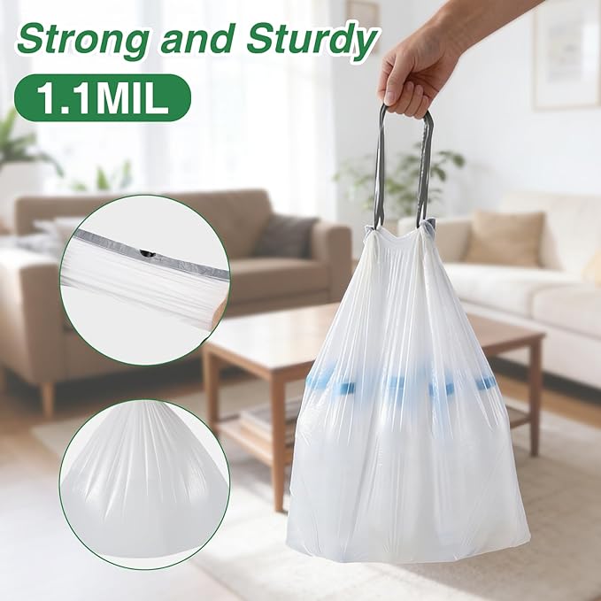 220 Counts 5 Gallon Trash Bag Drawstring Small Trash Bags, Thick Pre-separated Garbage Bags, Trash Bin Liners, Suitable for bathroom, kitchen, bedroom, office (White)