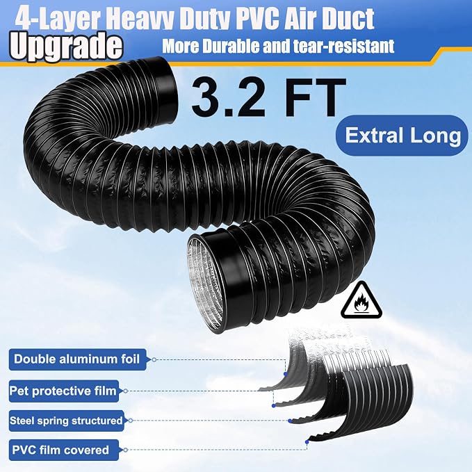 DVC-180 Magnetic Dryer Vent Connector Kit Coupling Easy to Clean, Including a 3.2ft 4" Heavy-Duty Four-Layer dryer vent hose & 2 Clamps