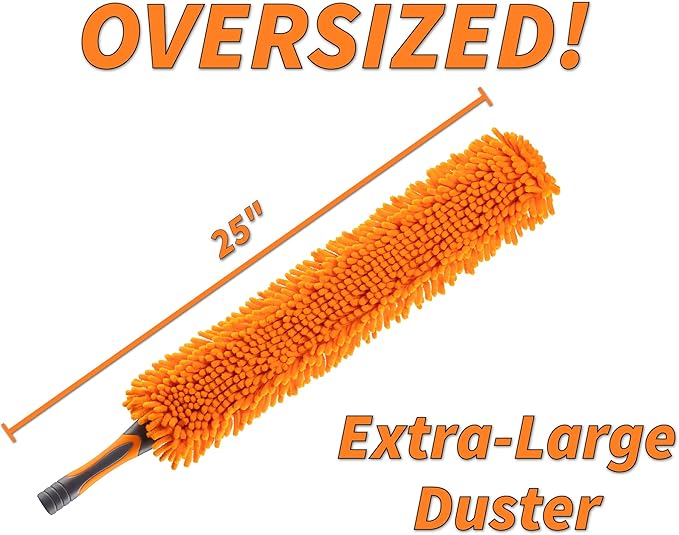 1.5-to-5 ft Flexible Fan Duster for Ceiling Fan with Extension Pole (11+ Foot Reach) // Microfiber Ceiling Fan Blade Cleaner // Washable Fan Brush and Telescopic Pole // Best Flex-and-Stay Dusting Kit