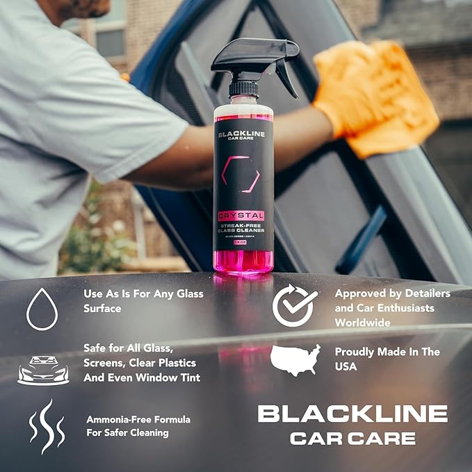 Blackline Best Glass Cleaner - Works on Glass, Windows, Mirrors & Navigation Screens. Tint Safe Window Cleaner for Car
