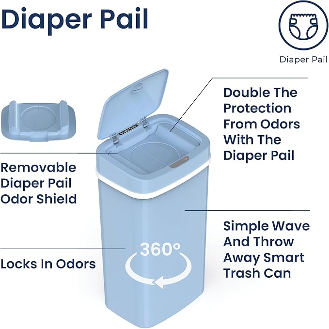 Ninestars NPT-15-1WH Automatic Touchless Motion Sensor Diaper Disposal Trash Can with lid, 4 gallon/15 L, White, Plastic