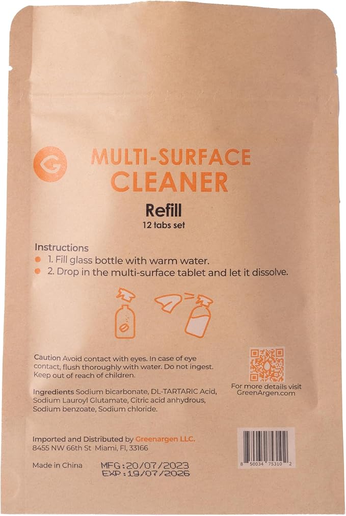 Eco Multi-Surface Cleaner Refill Tablets 12-Pack – Plastic-Free, Plant-Based, Non-Toxic – Just Add Water – Replaces 12 Plastic Spray Bottles – Orange Scent