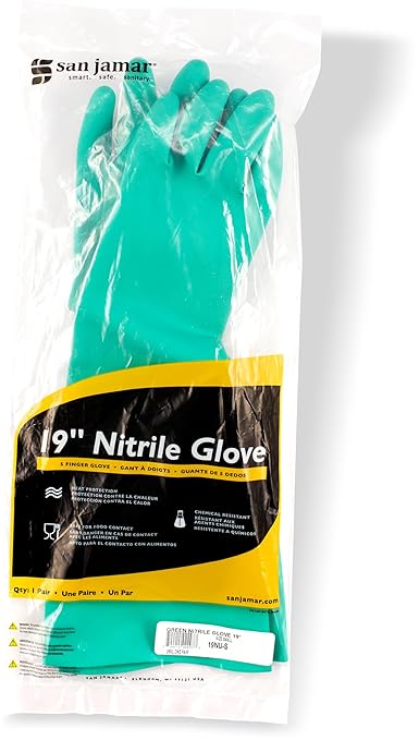 San Jamar 19NU-S Nitrile Elbow-Length Dishwashing Glove, Small (1 Pair)