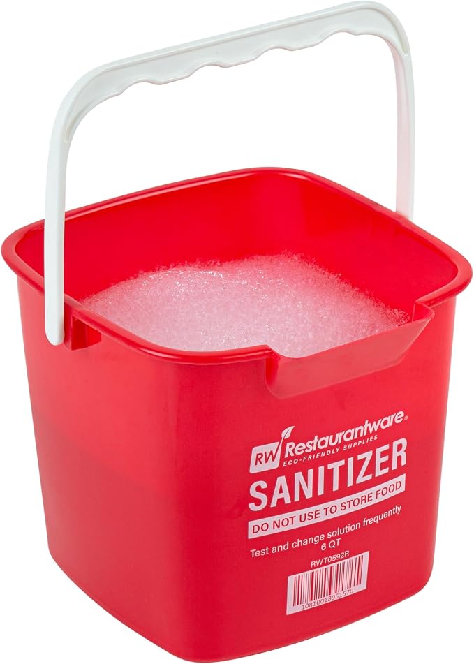 Restaurantware RW Clean 6 Quart Cleaning Bucket 1 Detergent Square Bucket - With Measurements Built-In Spout And Handle Red Plastic Utility Bucket For Home Or Commercial Use