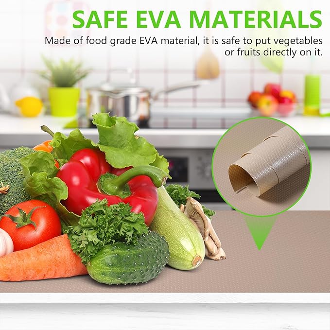 Beige Shelf Liners for Kitchen Cabinets Non Adhesive Drawer Liner for Bathroom Waterproof Refrigerator Liners for Shelves Fridge Plastic Mats Cabinet Cupboard Liner 17.5 x 236.2 Inches