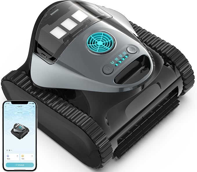 C1 Cordless Robotic Pool Cleaner with 180Mins, Wall Climbing & Waterline Cleaning, Long Runtime, Dual Layers, Automatic Pool Vacuum with APP, Multi Cleaning Modes and Paths, Transparent Slate Navy