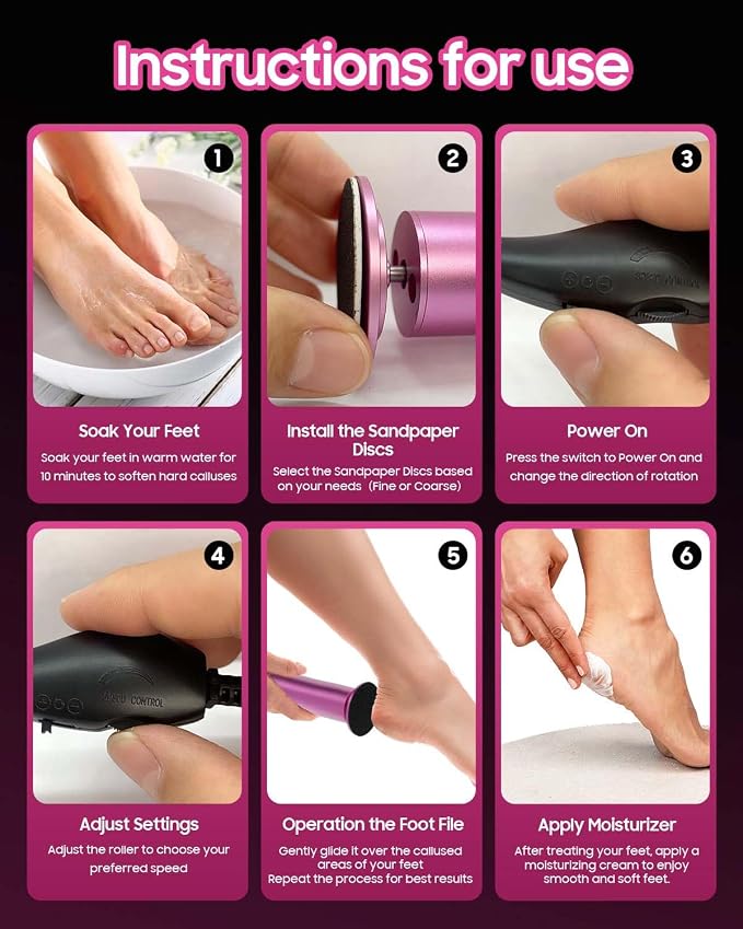 FSA&HSA Electric Foot File - High Torque,Callus Remover for Feet,Adjustable Speed Foot File with 60 Pcs Sandpaper Discs,Professional Pedicure Tool for Dead Skin and Calluses