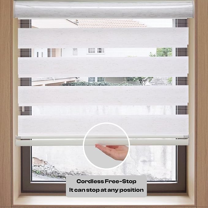 MYshade Roller Shades Zebra Blinds for Indoor Windows Cordless Day and Night Light Filtering Dual Layer Roller Window Blinds & Shades, Easy to Install, Size 32" W x 72" H, Linen Style