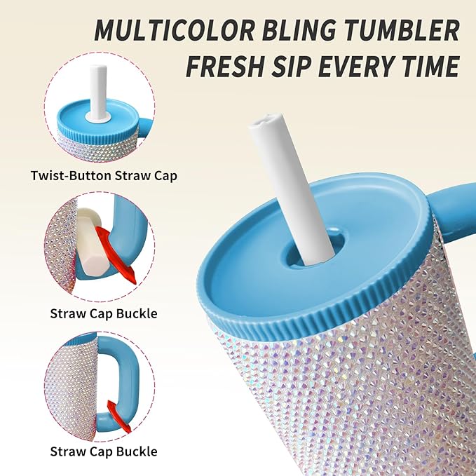 HWISDMIG 40oz Tumbler with Handle-Glitter Rhinestones Tumbler Bling Cups Stainless Steel Water Bottle Diamond Studded Tumbler for Women-Birthday Gifts for Women, Mom, Girlfriend (Pearl Luster)