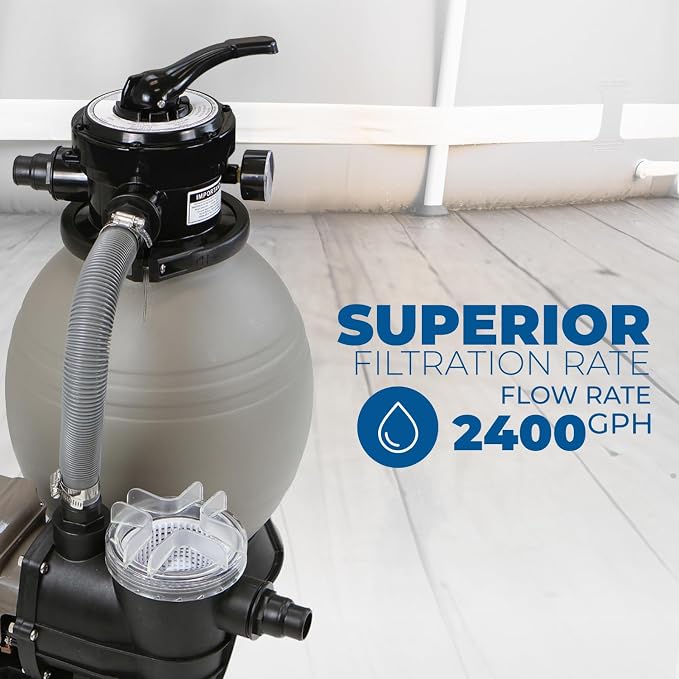XtremepowerUS 13" Sand Filter Pump System for Above Ground Pools, 3/4 HP 2460 GPH Pool Pump with Timer, 4-Way Multi-Port Valve, for Pools Up to 10,000 Gallons