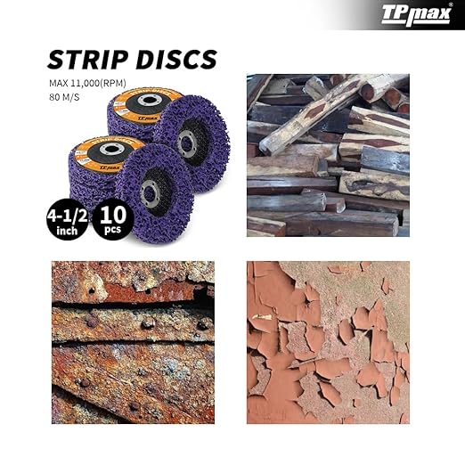 TPmax 4-1/2" x7/8'' Stripping Discs Rust Remover Wheel Remove Paint and Oxidation Poly Strip Wheel Disc Abrasive Angle Grinding Wheel - 10 Pack(Purple)
