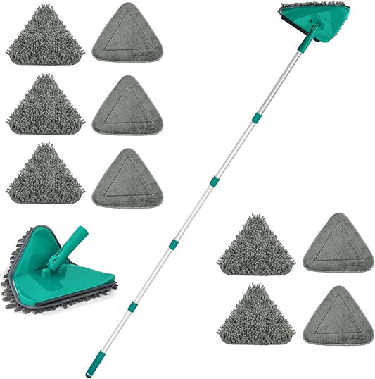 JEHONN Wall Cleaner Mop with Long Handle 82 Inches, 3-in-1 Ceiling Cleaning Tool Duster with 10 Replacement Microfiber Chenille Pads(Green)