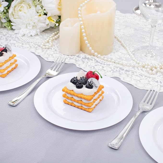 I00000 60 Pcs White Plastic Dessert Plates, 7inch Disposable Salad Plates, Premium Appetizer Plates for Party, White Plastic Plates for Wedding