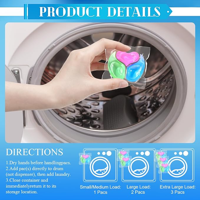 180 Count Laundry Detergent Pods Bulk Washing Machine Detergent Pods 3-in-1 Concentrated for Visible and Invisible Dirt, Fruity Aroma