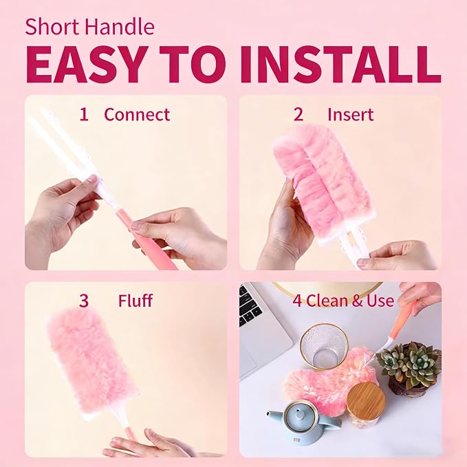 Pink Duster Refill for Swiffer Duster, 30 Count Heavy Duty Duster Refills with 1 Handle, 360 Dusters Refills Kit with 5X Microfibers, Disposable Dusters for Cleaning, Home, Office