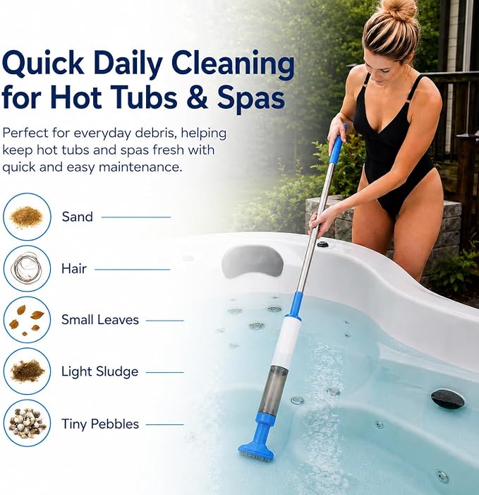 Handheld Pool Vacuum for Above Ground Pools, Cordless Pool Cleaner for Hot Tubs & Spas, 60 Min Runtime, 91in Reach with Poles, Dual Brush Heads, Cleans Sand&Debris&Algae, OVIA OCEAN10