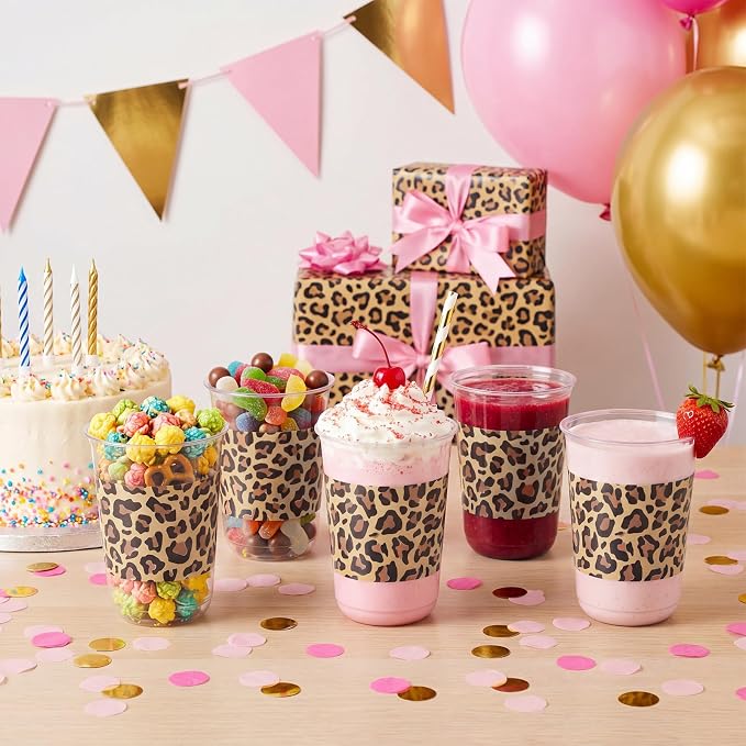 Ziliny 50 Pcs 16oz Plastic Cups Leopard Print Birthday Party Decorations Supplies Disposable Plastic Cups for Bachelorette Party Valentines Galentines Day Christmas Wedding Baby Shower