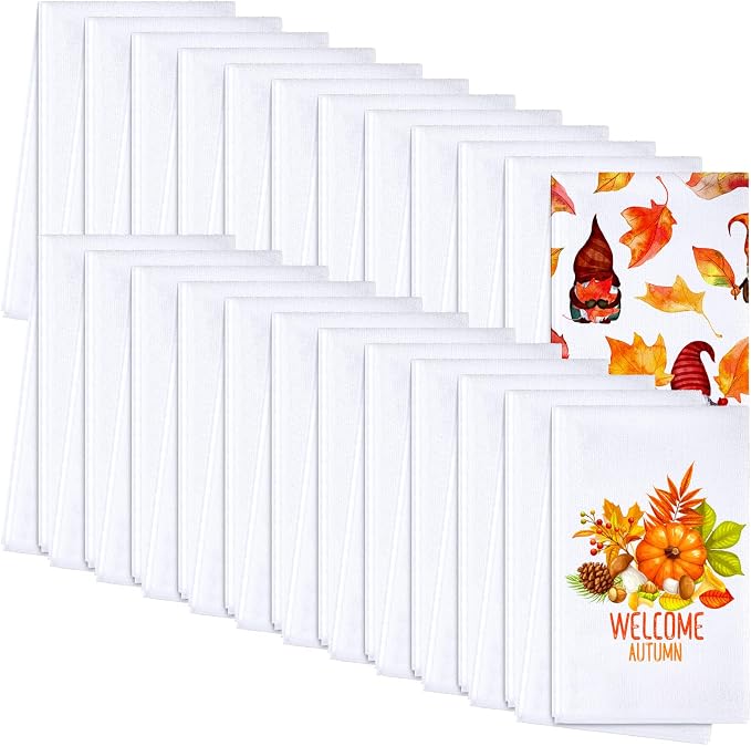 Patelai 24 Pieces Sublimation Dishtowel Absorbent Multi Purpose Kitchen Dish Towels Blank DIY Dishcloth Bathroom Towel for Fall Christmas Kitchen Home Decor,16 x 24 Inch