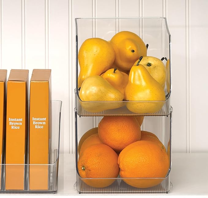 iDesign Clear Plastic Stackable Open Front Storage Bin, Easy Access Organizer for Pantry or Cabinet, 4-Pack