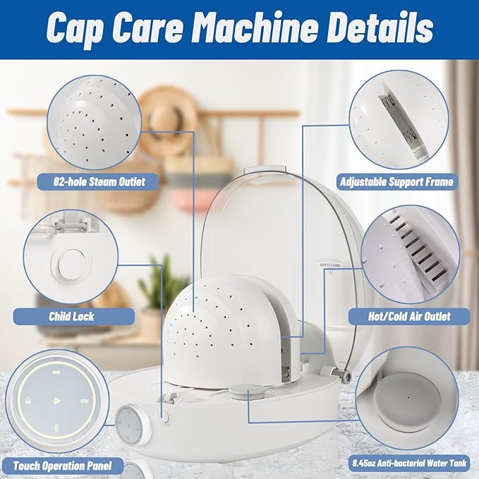INNOPAW Automatic Cap Cleaner with steam and Dry,steam Cleaning&Ironing and Drying for Bucket Baseball Cap,hat Cleaner&Dryer for Trucker hat etc.…