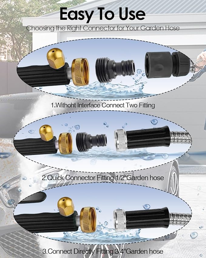 Jet Nozzle for Garden Hose 2-in-1 Jet Nozzle High Pressure Hose Nozzle with 2 Different Nozzles and Hose Quick Connectors for Car Pet Garden Cleaning