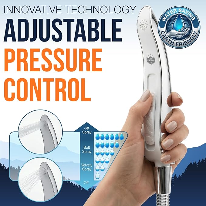 Clean Camper RV Handheld Bidet Sprayer – Stay-Seated Design RV Toilet Sprayer, Engineered for All RV Toilets, Backflow Preventer, Extra-Long 5' Hose & Adjustable Pressure