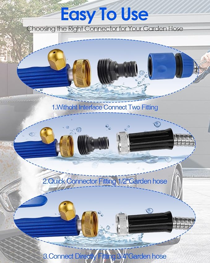 Upgraded Jet Nozzle for Garden Hose 2-in-1 Jet Nozzle High Pressure Hose Nozzle with 2 Different Nozzles and Hose Quick Connectors for Car Pet Garden Cleaning