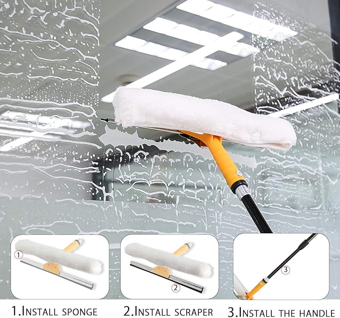 Professional Window Squeegee,Window Cleaner Tool, Window Washing Kit with Extension Pole(3.5FT-10.5 FT), Multi-Use Squeegee for Window Cleaning,Glass Cleaning Tools for Indoor/Outdoor High Window