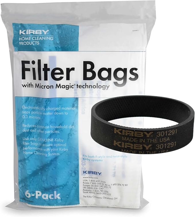 Kirby Allergen Reduction HEPA Filter Bags 6-Pack | Part #204811 | OEM Replacement for F-Style & Twist-Style Kirby Vacuums Plus Belt