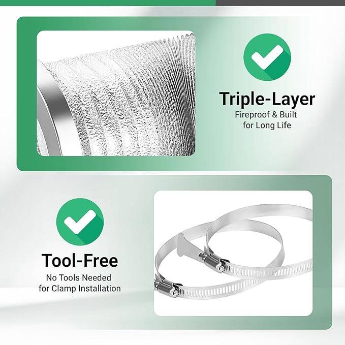 Magnetic Dryer Vent Connector Kit DV180, 4 Inch Dryer Vent Hose with Magnetic Coupling & Aluminum Duct, Leak-Resistant, Heat-Resistant, Flexible, Easy to Install and Clean, for Most Dryer