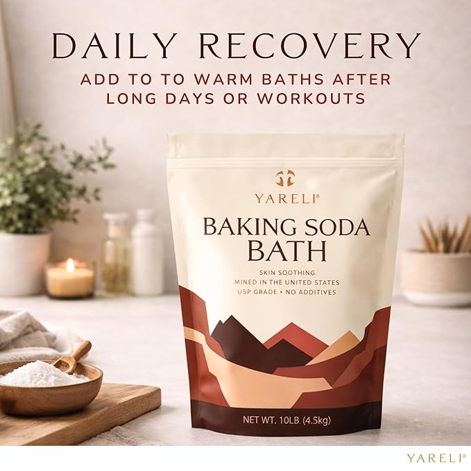 Yareli Baking Soda Bath, 10lb Naturally Mined USP Grade, for Muscle Recovery, Relief of Dry Skin and DIY Bath Bombs