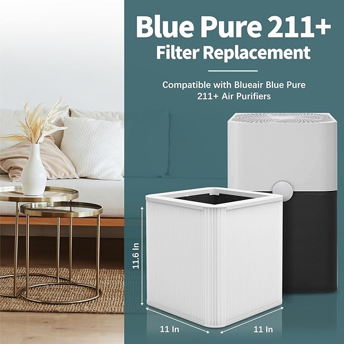 2 Pack 211+ Replacement Filter Compatible with Blue Pure 211+ Air Cleaner Purifier, 2 Stage Filtration System of Activated Carbon Filter and H13 True HEPA Filter