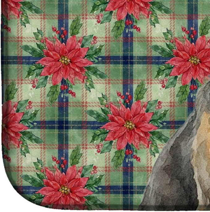 Caroline's Treasures Grizzle Airedale Terrier Christmas PoinsettIas Dish Drying Mat Absorbent Dish Drying Mat Pad for Kitchen Counter Dish Drainer Mat for Countertop, 14 x 21", Multicolor