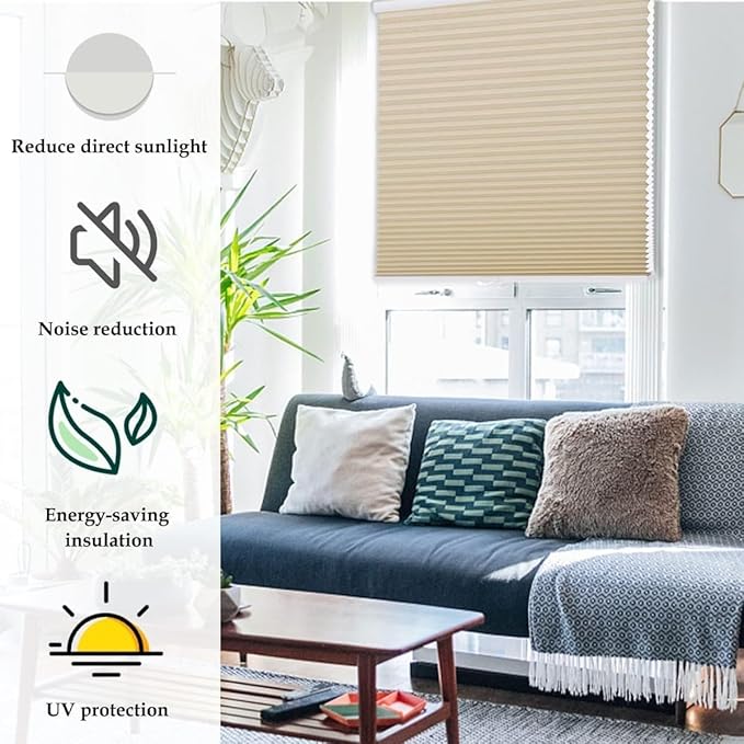 MYshade 1.5-Inch Cellular Cordless Light Filtering Shades, Honeycomb Window Blinds for Soft Daylight & Privacy, Thermal Insulation, Child Safe, Inside or Outside Mount (25" W x 50" H, Beige)