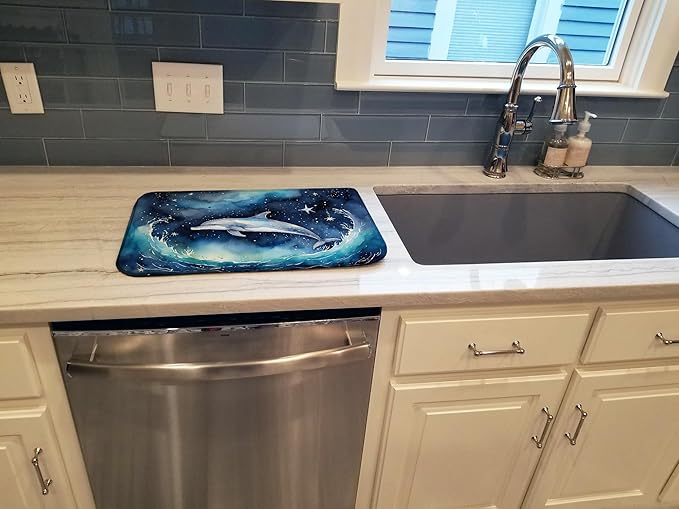 Caroline's Treasures Dolphin in a Starry Sea Dish Drying Mat Absorbent Dish Drying Mat Pad for Kitchen Counter Dish Drainer Mat for Countertop, 14 x 21", Multicolor
