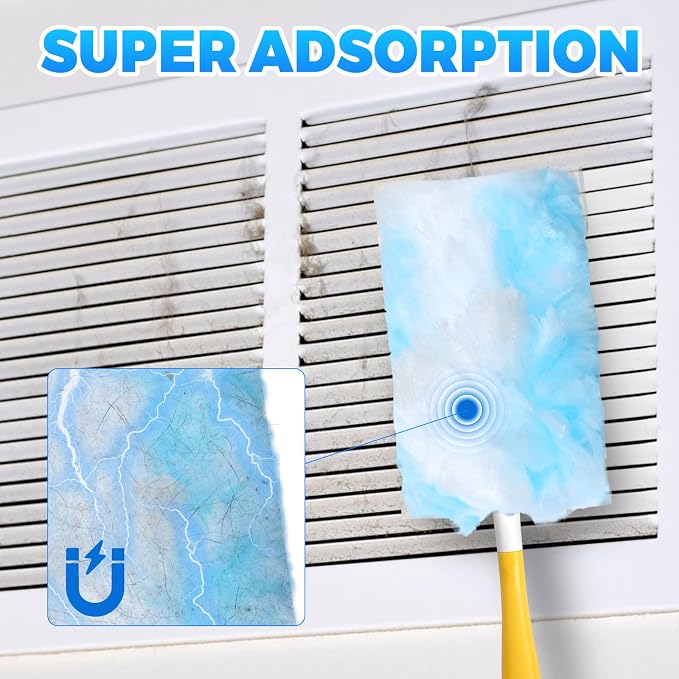 50 Pack Duster Refills Compatible with Swiffer Dusters, Disposable Replacement Heads with Extendable Handle for Dust Removal on Vents, Baseboards, Ceiling Fans, Crevices & Hard-to-Reach Places