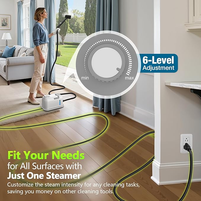 Handheld Steam Cleaner, 3S Instant Heat 1350W High Pressure Steam Cleaner, Portable Chemical-Free Deep Cleaning Steamer for Grout Tile Bathroom Kitchen Car Detailing with Continuous Refill (White)