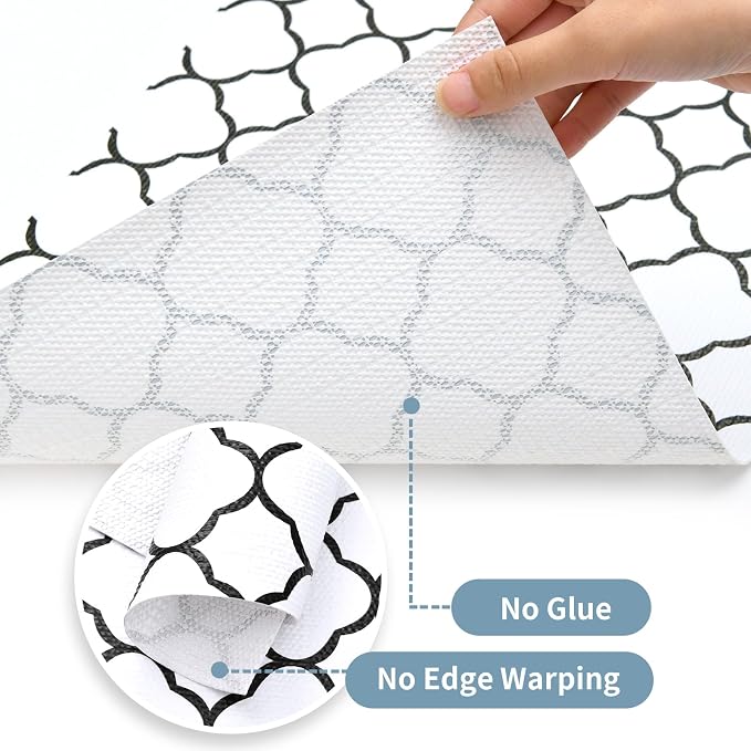 Shelf Drawer Liners for Kitchen Cabinets 17.3 x 354 Inches Non Adhesive Drawer Liner Thickened Refrigerator Liner Black Quatrefoil Strong Non-Slip Paper for Tool Box with Knife and Tape Measure