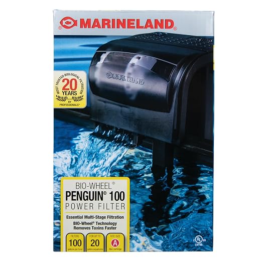 Marineland Bio-Wheel Penguin 100 GPH Power Aquarium Filter, Ultra-Quiet Hang-On-Back Fish Tank Filter with Multi-Stage Filtration for Aquariums Up to 15 Gallons