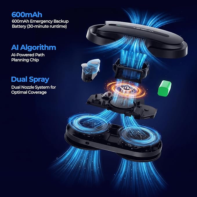 Tosima X1 Window Cleaning Robot, 6400Pa Max Adaptive Suction, Dual Auto-Spray Smart Window Cleaner with Smart Navigation, Remote Control and Triple Safety, Anti-Drop, for All Smooth Surfaces, Black
