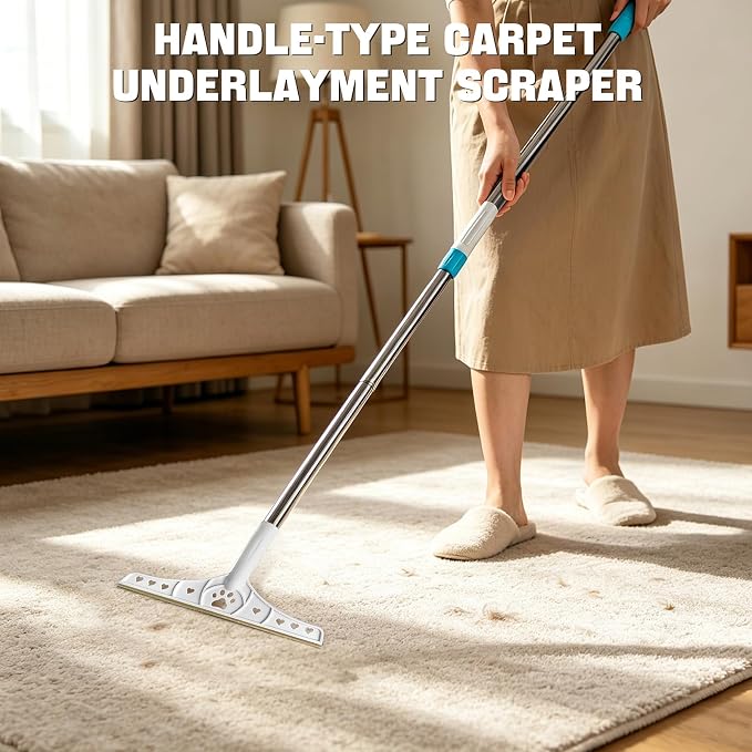 Carpet Rake for Pet Hair Removal, Large Head Carpet Scraper | 28 - 55" Adjustable Handle, Copper Blade, Gentle on Carpet, Lifts Embedded Pet Hair