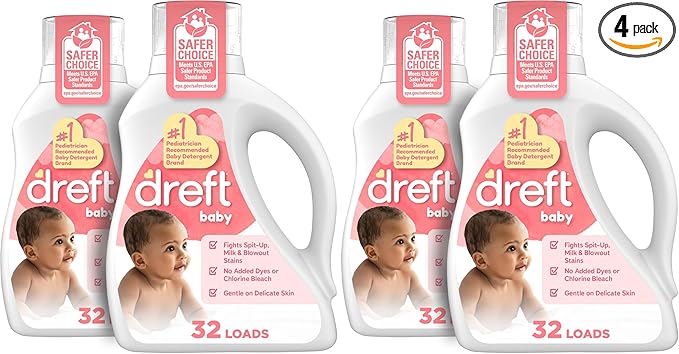 Dreft Newborn Baby Liquid Laundry Detergent,Gentle on Sensitive Skin,HE Compatible,32 loads each,(Pack of 4)