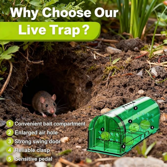 Product Image 2 Pack Humane Mouse Traps, Reusable Mice Trap, Live Rat Cage Chipmunk Trap Indoor Outdoor for Home(Green)