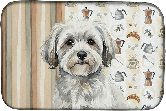 Caroline's Treasures White with Gray Coton de Tulear Coffee Bar Dish Drying Mat Absorbent Dish Drying Mat Pad for Kitchen Counter Dish Drainer Mat for Countertop, 14 x 21", Multicolor
