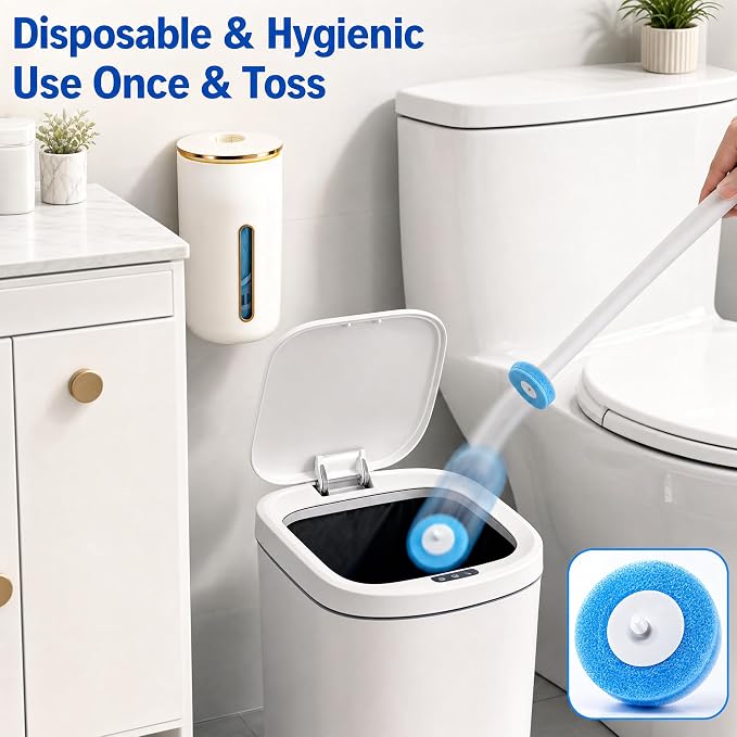 Toilet Brush Set, White, Disposable Replacement Brush Heads, Stylish and Simple Style (1, Toilet Brush Set with 32 Brush Heads)