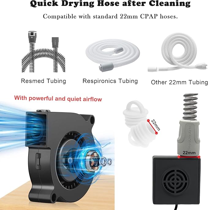 CPAP Cleaning Kit with Hose Dryer for Universal 22mm Tubing, Cpap Cleaner Supplies Includes Collapsible Wash Basin, Hose & Mask Brush, CPAP Holder & Hose End Caps | Make Cpap Cleaning Easier