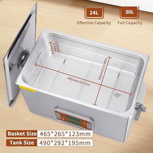 SOUTH BASE Ultrasonic Cleaner,30L Sonic Cleaner with Cleaning Basket,Timer&Heater,600W Touch Control Ultrasonic Cleaning Machine for Gun,Motorcycle Engine,Carburetor Parts,Chain