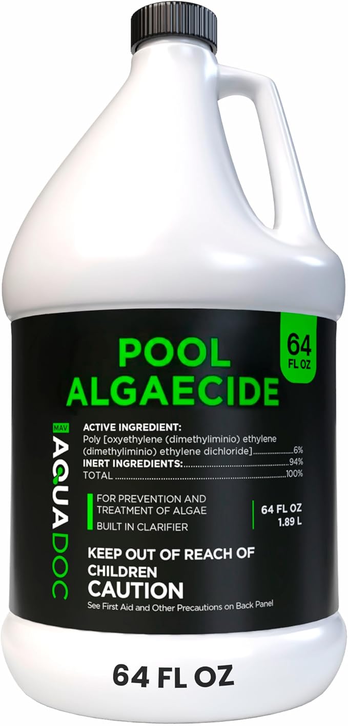 AquaDoc Liquid Algaecide for Swimming Pools - 64 oz - Treats Up to 5,000 Gallons - Non-Foaming, Copper-Free Formula for Pool Algae Control with Built-in Clarifier - Made in USA