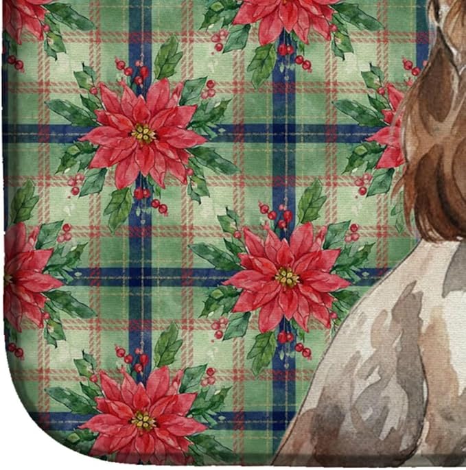 Caroline's Treasures Liver Roan English Cocker Spaniel Christmas PoinsettIas Dish Drying Mat Absorbent Dish Drying Mat Pad for Kitchen Counter Dish Drainer Mat for Countertop, 14 x 21", Multicolor