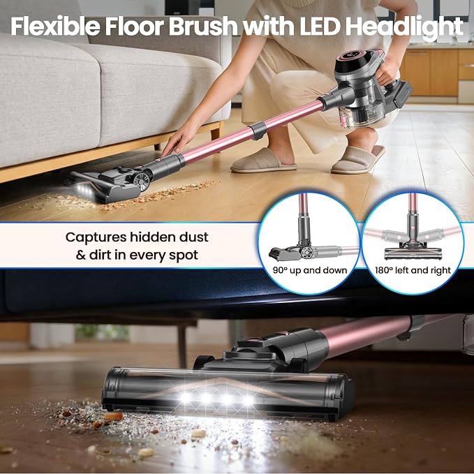 Dzaki N1 Cordless Vacuum Cleaner, 400W 35KPa Cordless Vacuum Cleaner for Home, Cordless Stick Vacuum with LED Display, Anti-Tangle Self-Standing Rechargeable Stick Vacuum for Home Pet Hair Hard Floor